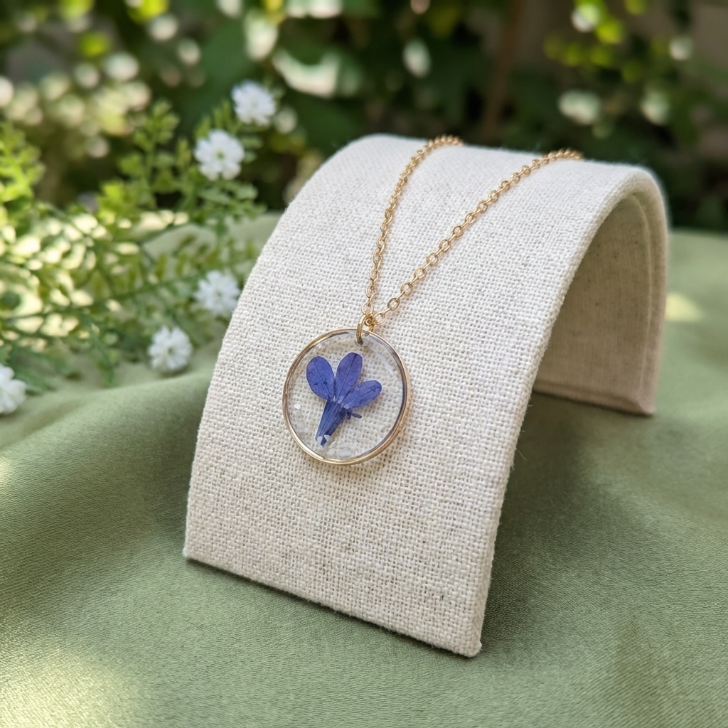 Blue Lobelia Gold Plated Stainless Steel Necklace with Mother of Pearl | Tranquility