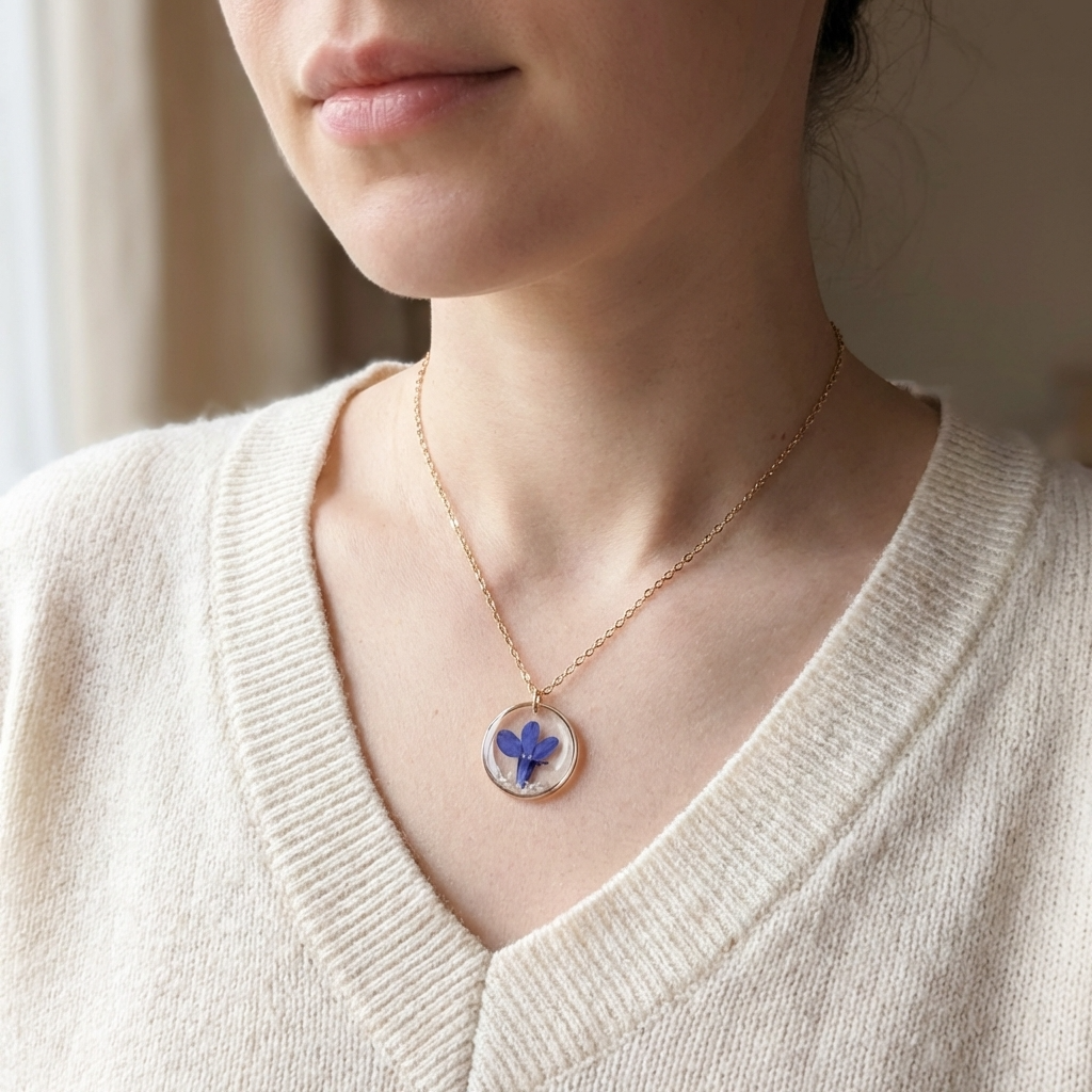 Blue Lobelia Gold Plated Stainless Steel Necklace with Mother of Pearl | Tranquility