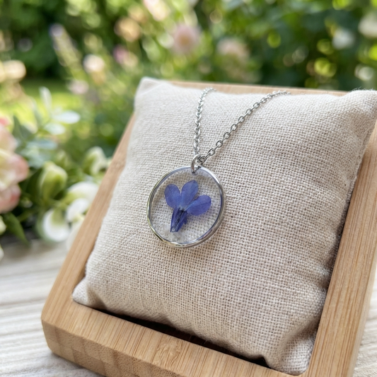 Blue Lobelia Stainless Steel Necklace with Mother of Pearl | Harmony
