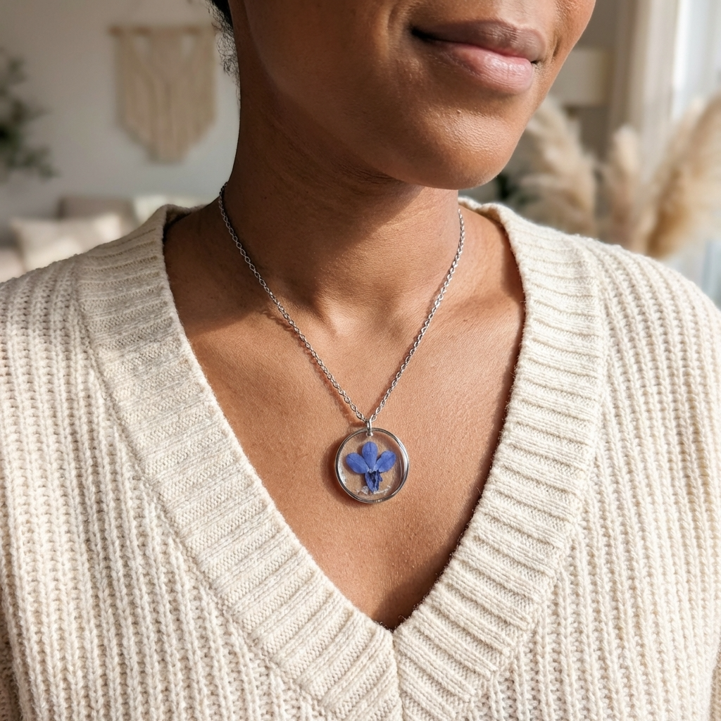 Blue Lobelia Stainless Steel Necklace with Mother of Pearl | Harmony