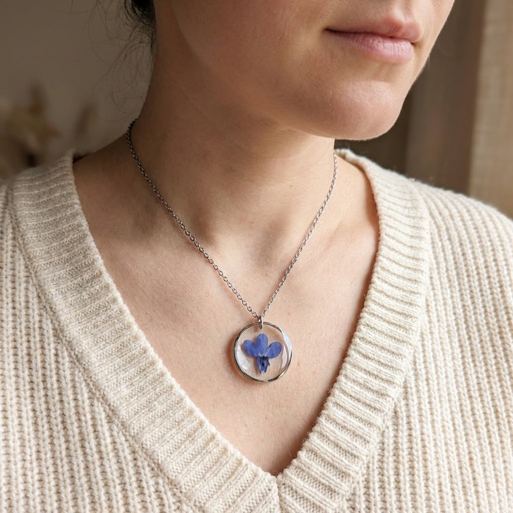 Blue Lobelia Stainless Steel Necklace with Mother of Pearl | Harmony