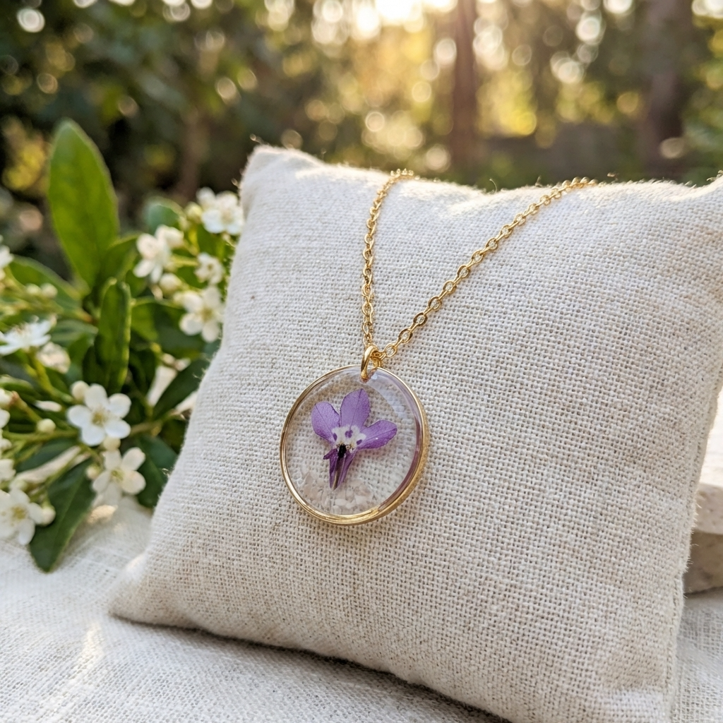 Purple Lobelia Gold Plated Stainless Steel Necklace with Mother of Pearl | Tranquility