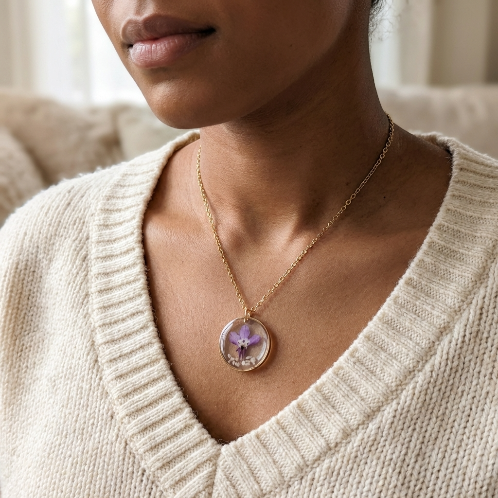 Purple Lobelia Gold Plated Stainless Steel Necklace with Mother of Pearl | Tranquility