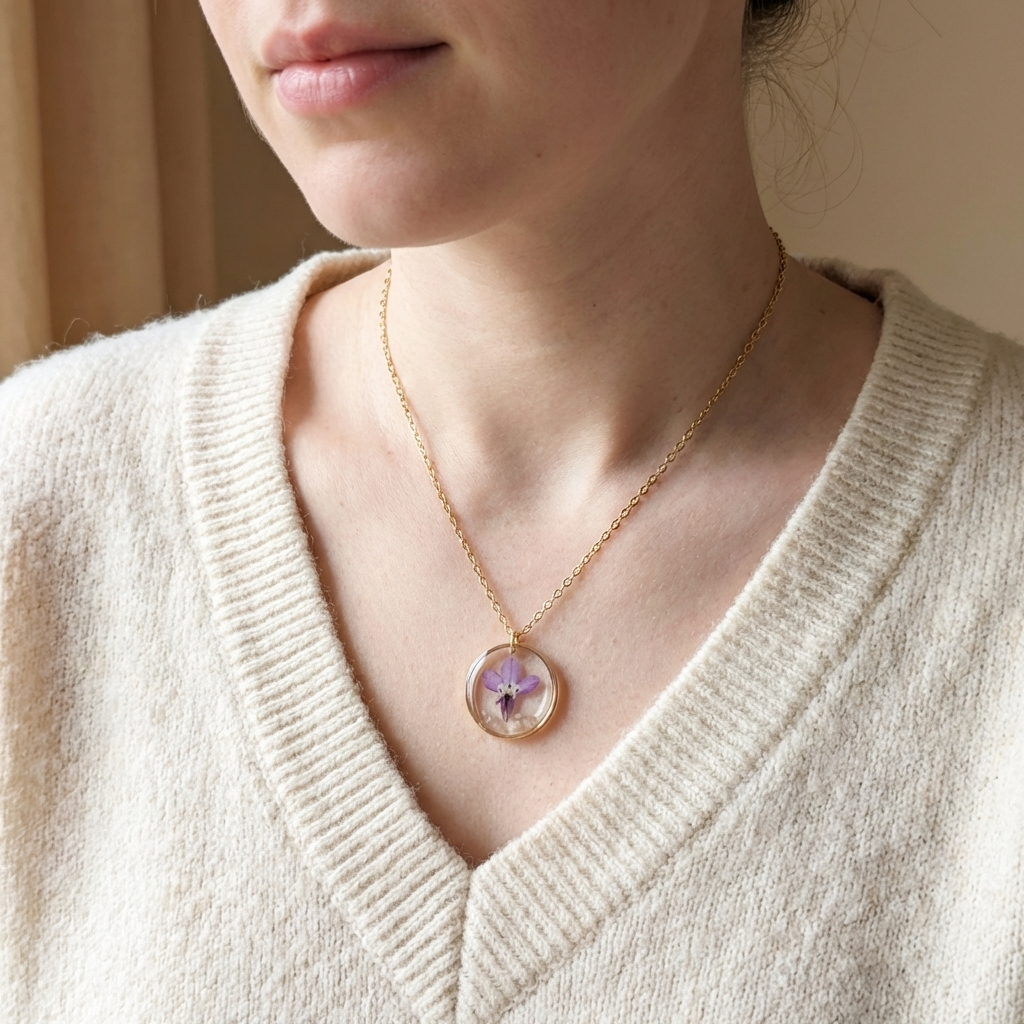 Purple Lobelia Gold Plated Stainless Steel Necklace with Mother of Pearl | Tranquility