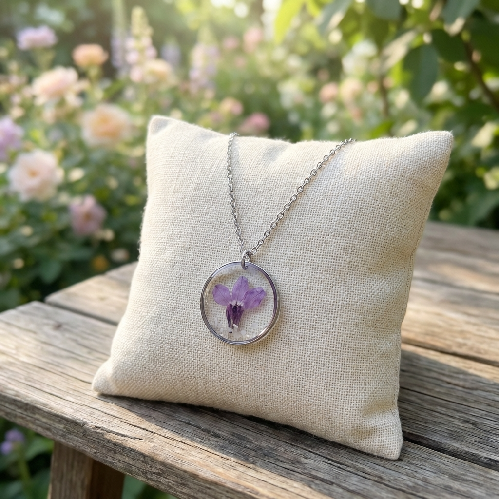 Purple Lobelia Stainless Steel Necklace with Mother of Pearl | Harmony