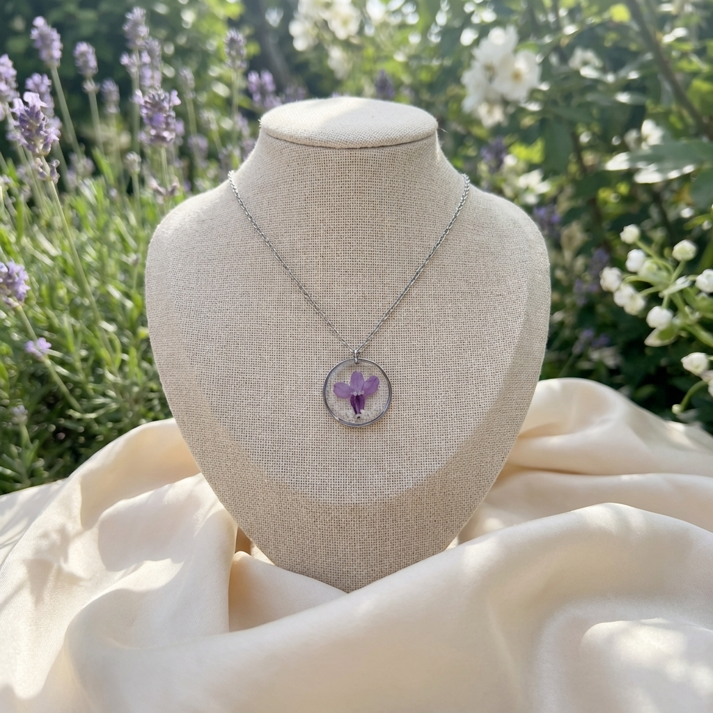 Purple Lobelia Stainless Steel Necklace with Mother of Pearl | Harmony