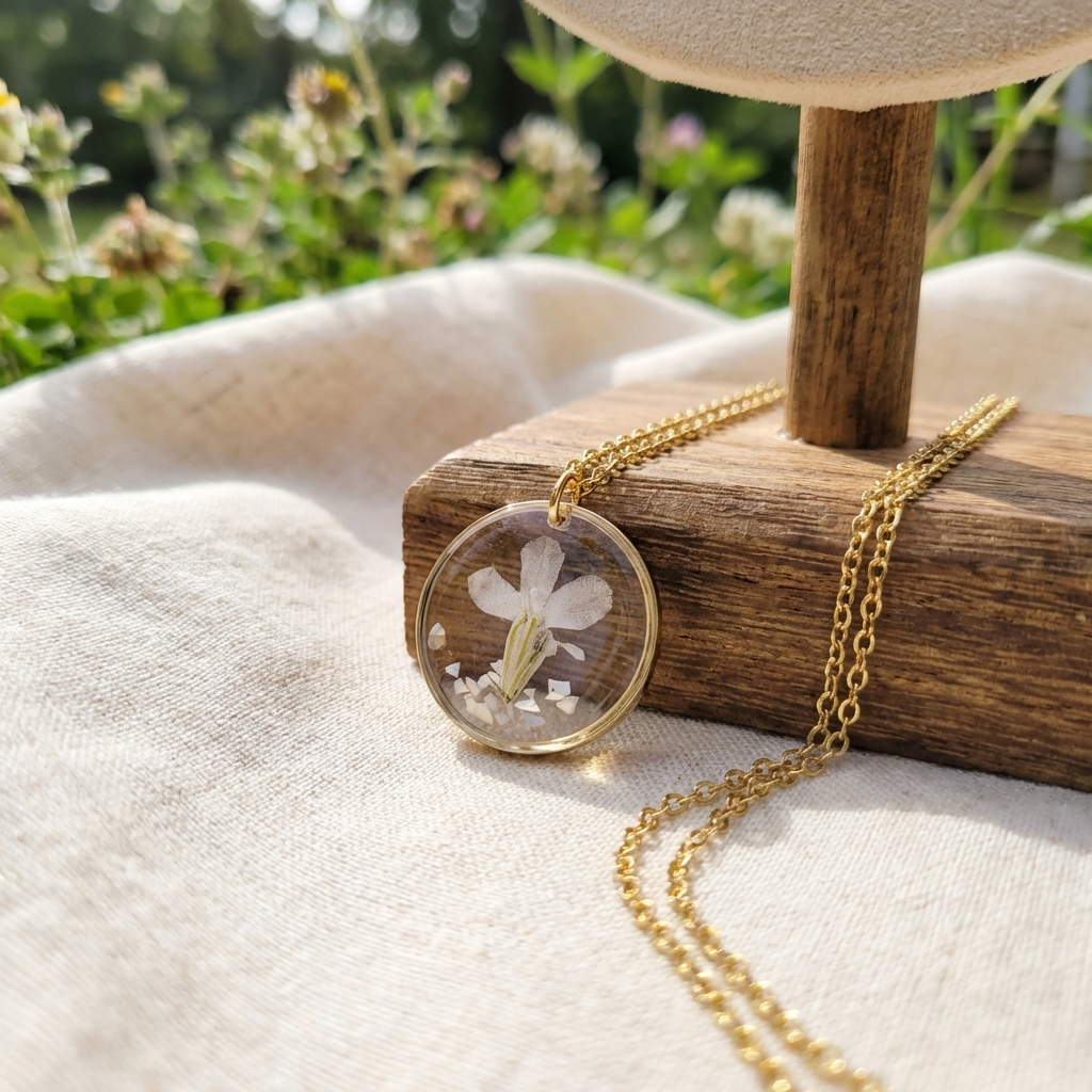 White Lobelia Gold Plated Stainless Steel Necklace with Mother of Pearl | Harmony