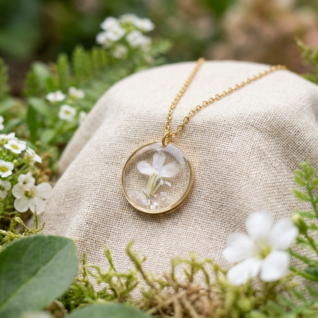 White Lobelia Gold Plated Stainless Steel Necklace with Mother of Pearl | Harmony