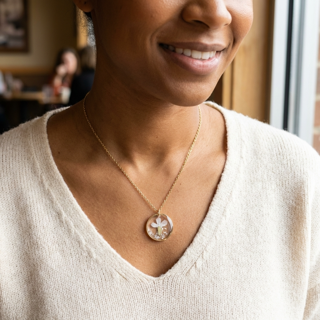 White Lobelia Gold Plated Stainless Steel Necklace with Mother of Pearl | Harmony