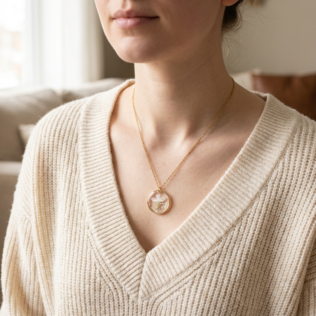 White Lobelia Gold Plated Stainless Steel Necklace with Mother of Pearl | Harmony