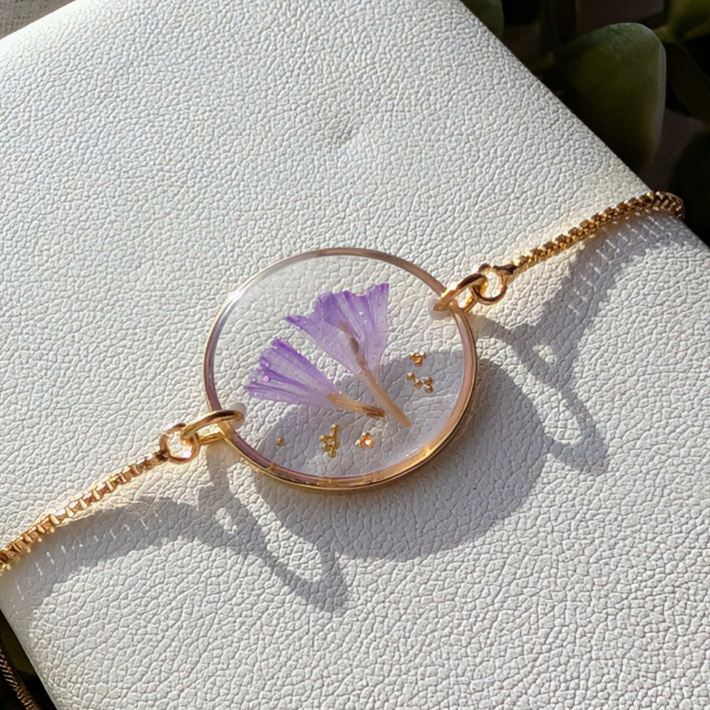Sea Lavender Framed Gold Plated Bracelet | Resilience