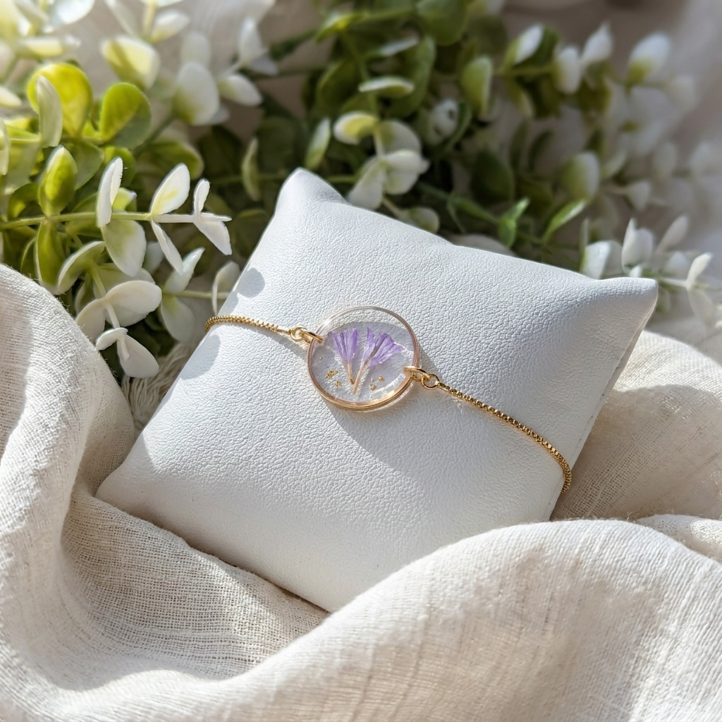 Sea Lavender Framed Gold Plated Bracelet | Resilience