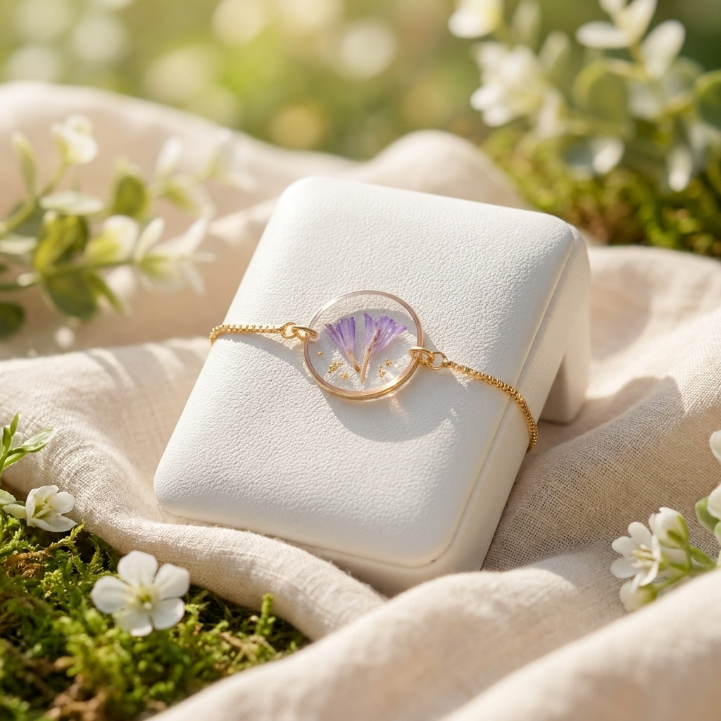 Sea Lavender Framed Gold Plated Bracelet | Resilience