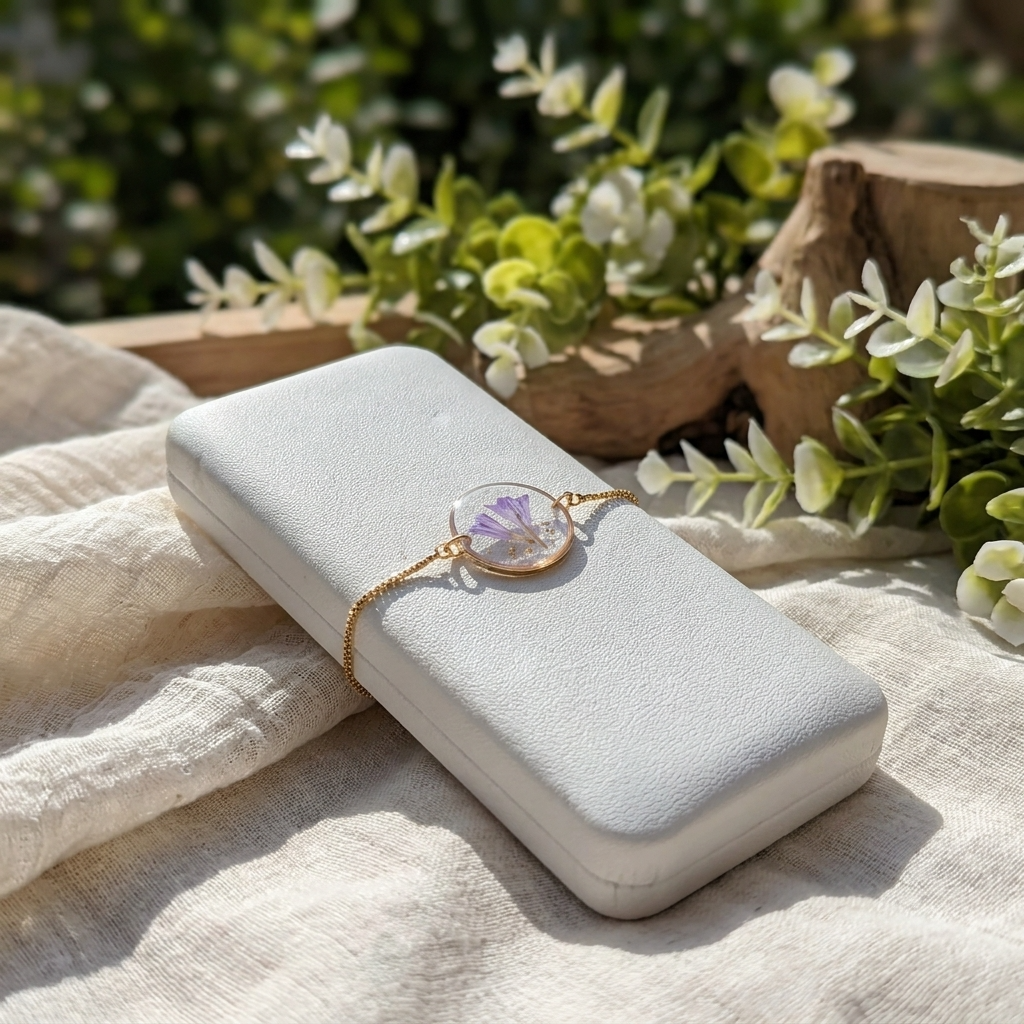 Sea Lavender Framed Gold Plated Bracelet | Resilience