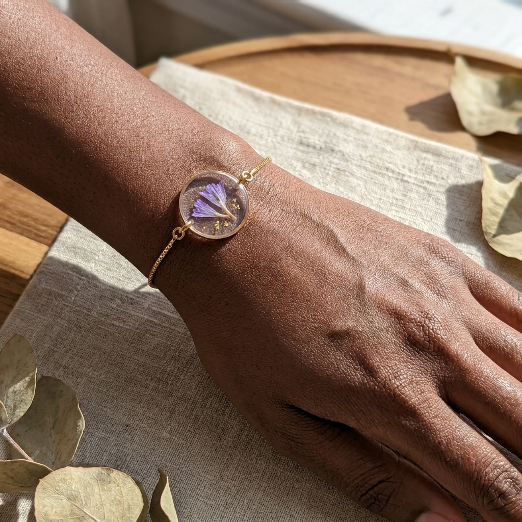 Sea Lavender Framed Gold Plated Bracelet | Resilience
