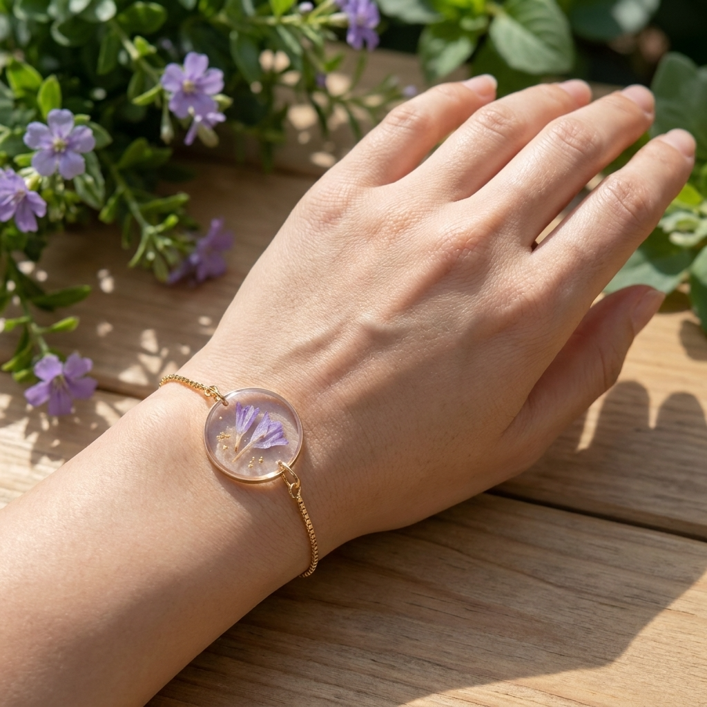 Sea Lavender Framed Gold Plated Bracelet | Resilience