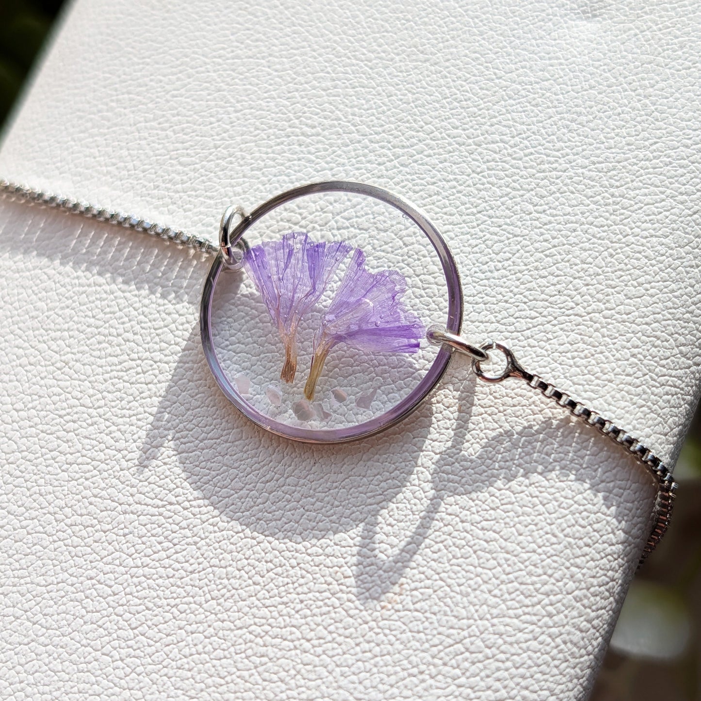 Sea Lavender Framed Platinum Plated Bracelet with Mother of Pearl | Tranquility