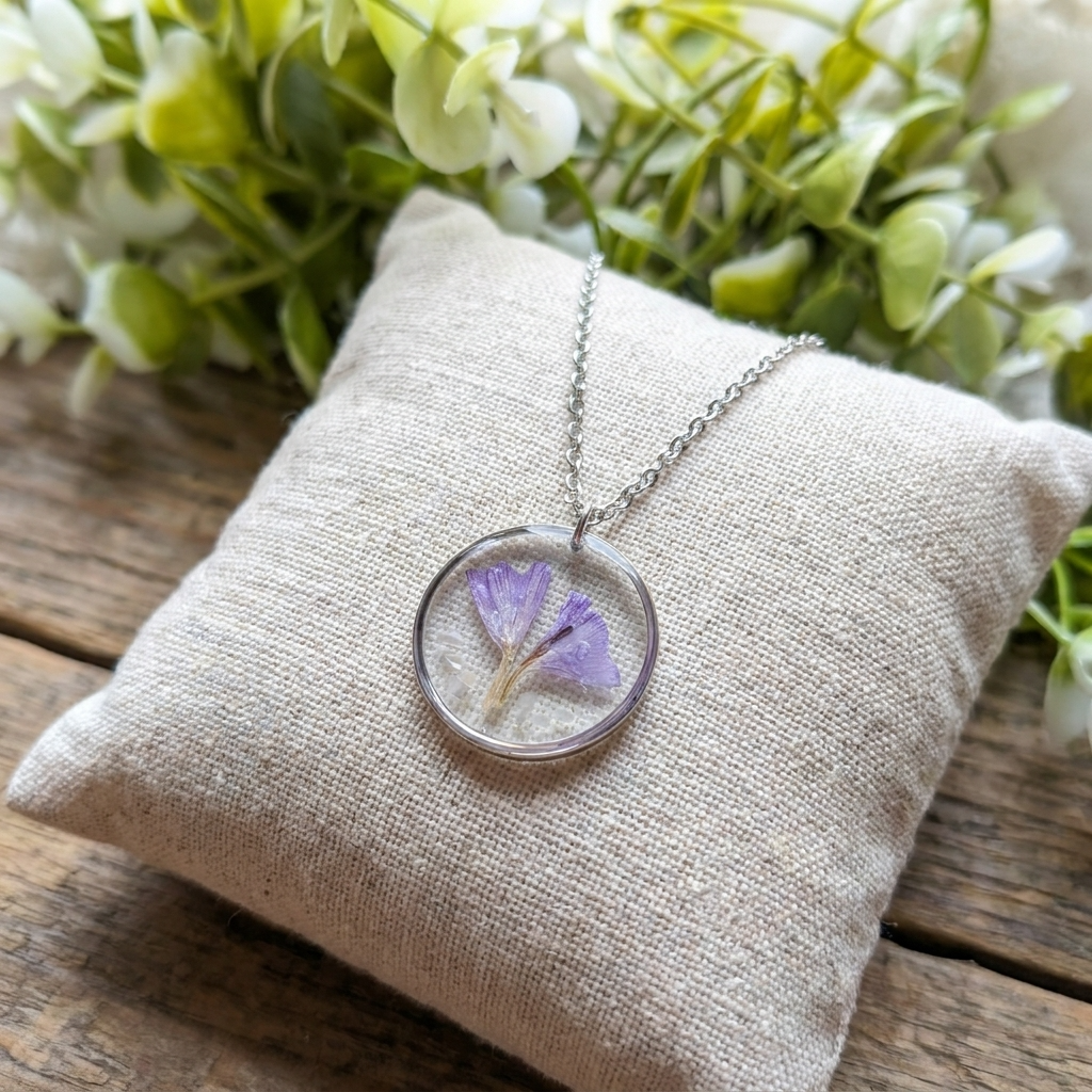 Sea Lavender Framed Stainless Steel Necklace with Mother of Pearl | Tranquility