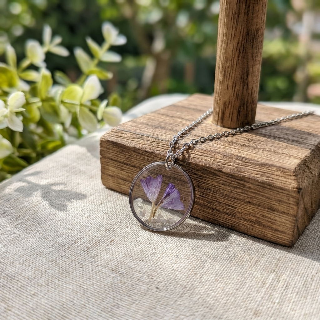 Sea Lavender Framed Stainless Steel Necklace with Mother of Pearl | Tranquility