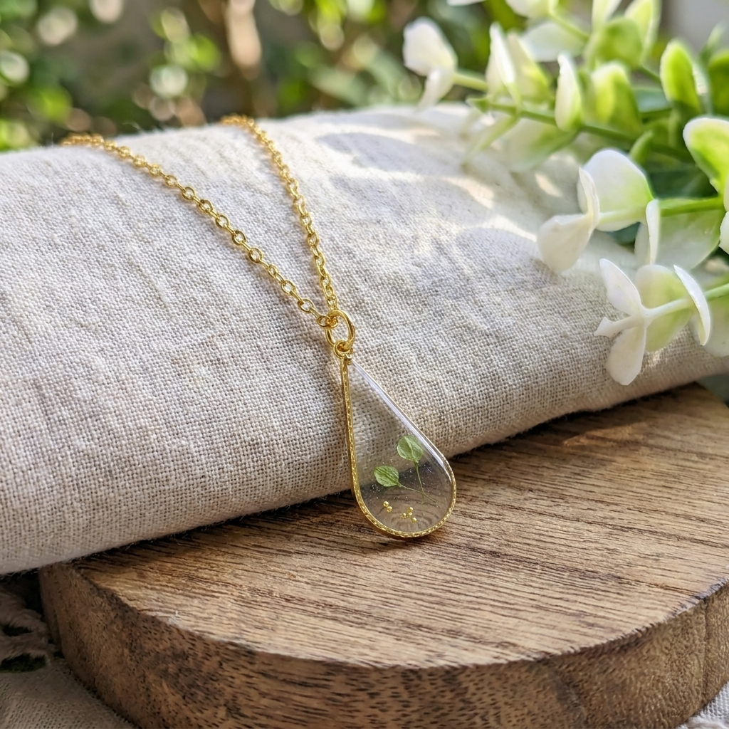 Pepperweed Teardrop Gold Plated Necklace | Resilience