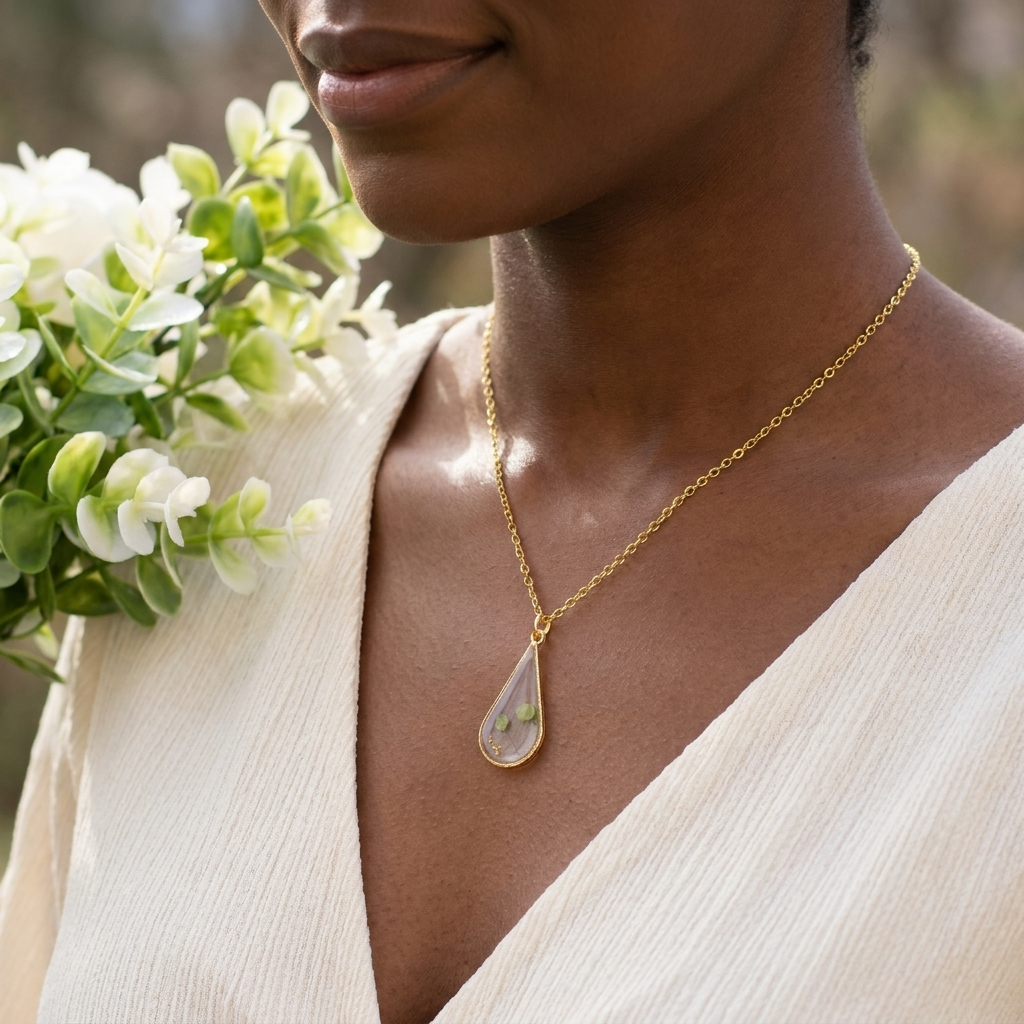 Pepperweed Teardrop Gold Plated Necklace | Resilience