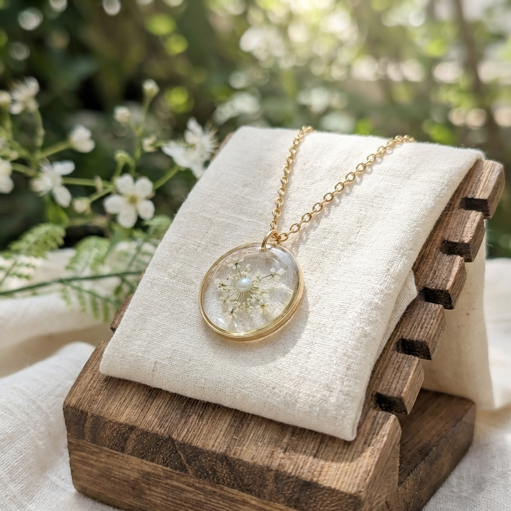 Queen Anne’s Lace Gold Plated Stainless Steel Necklace with Pearl | Protection