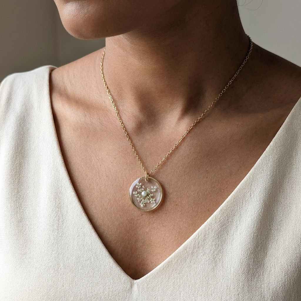 Queen Anne’s Lace Gold Plated Stainless Steel Necklace with Pearl | Protection
