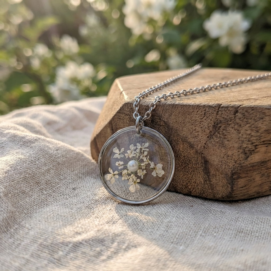 Queen Anne’s Lace  Stainless Steel Necklace with Pearl | Delicacy