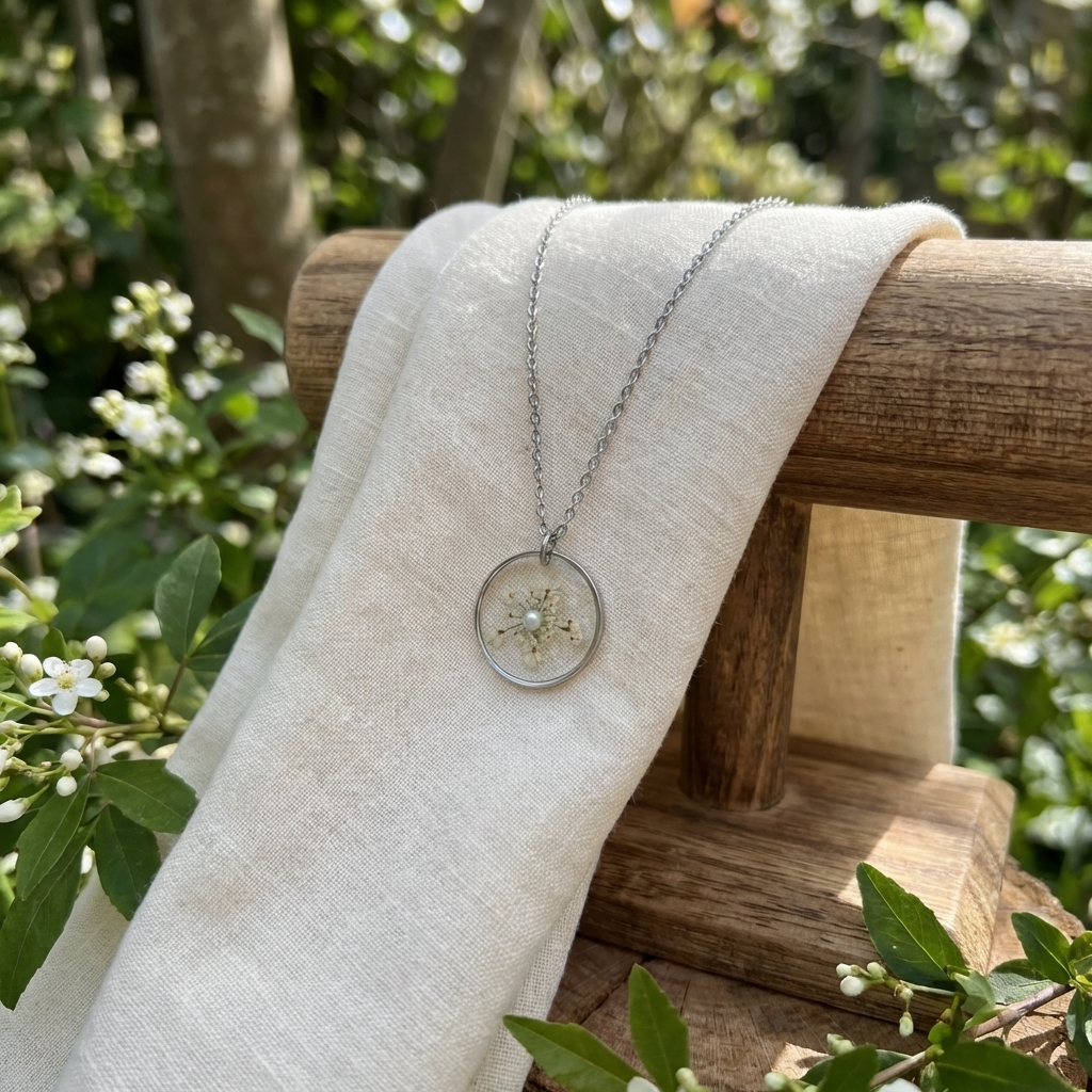 Queen Anne’s Lace  Stainless Steel Necklace with Pearl | Delicacy