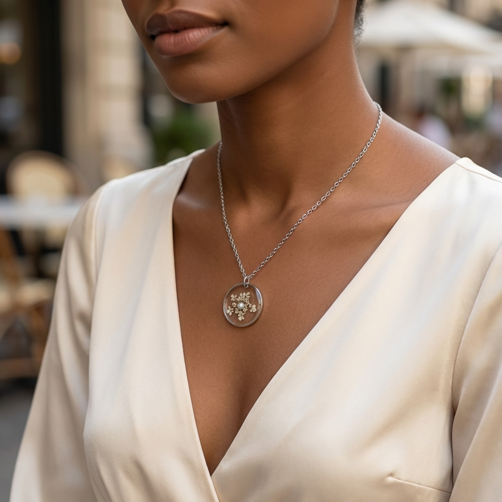Queen Anne’s Lace  Stainless Steel Necklace with Pearl | Delicacy