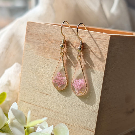 Pink Queen Anne’s Lace Waterdrop Gold Plated Earrings | Protection