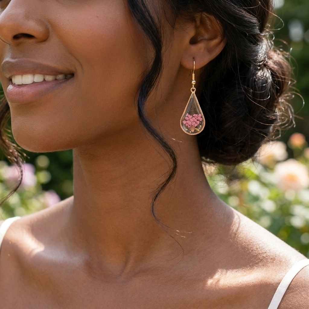 Pink Queen Anne’s Lace Waterdrop Gold Plated Earrings | Protection