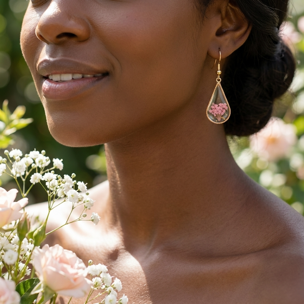 Pink Queen Anne’s Lace Waterdrop Gold Plated Earrings | Protection