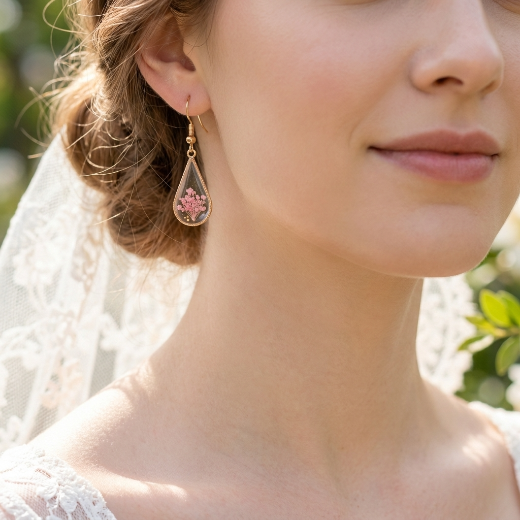 Pink Queen Anne’s Lace Waterdrop Gold Plated Earrings | Protection