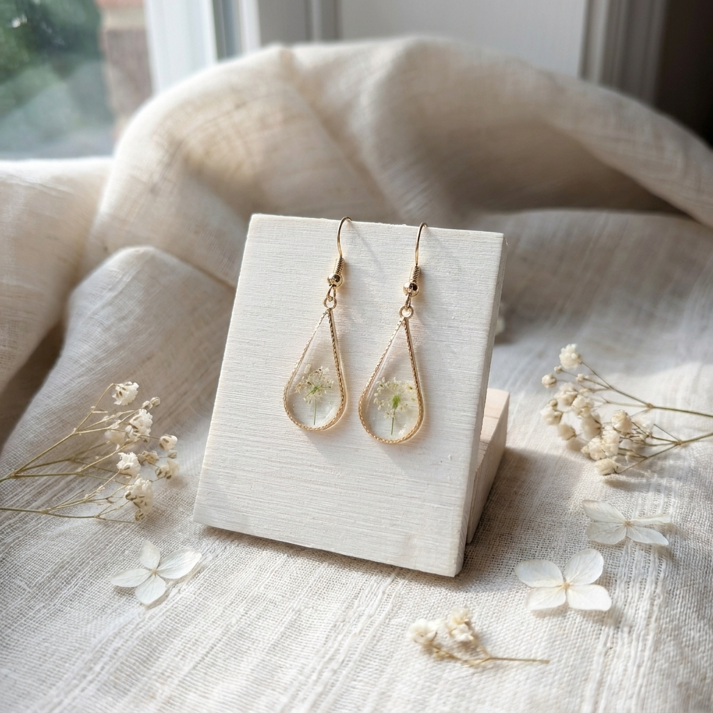 Queen Anne’s Lace Little Tree Waterdrop Gold Plated Adjustable Earrings | Protection