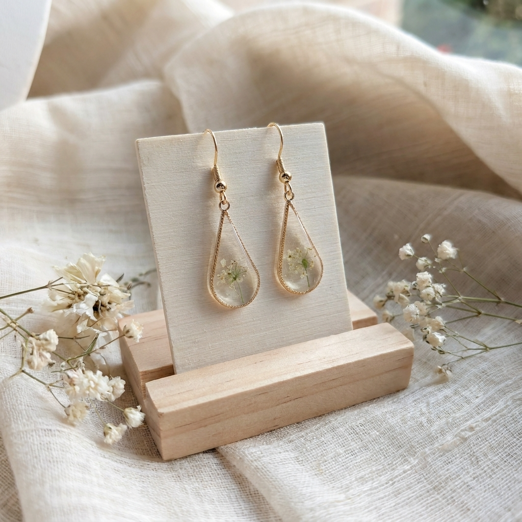 Queen Anne’s Lace Little Tree Waterdrop Gold Plated Adjustable Earrings | Protection