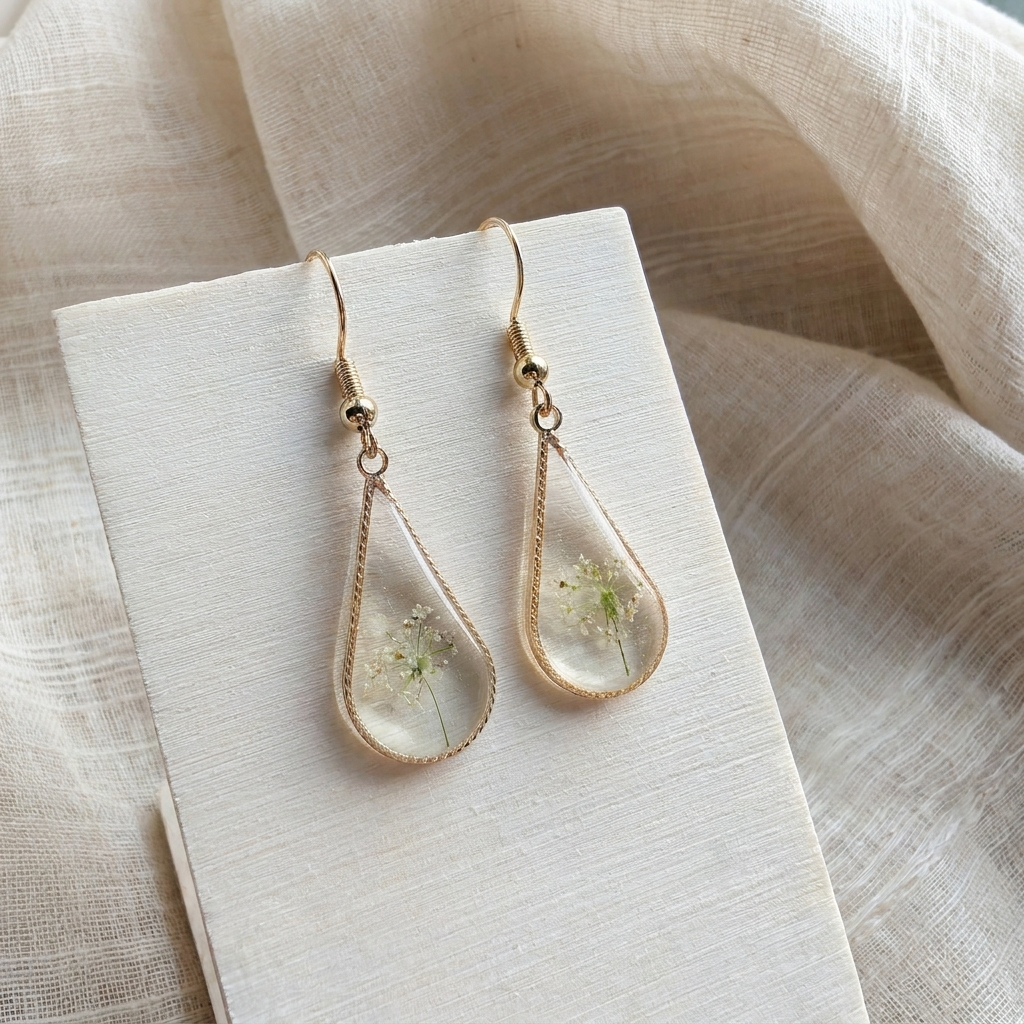 Queen Anne’s Lace Little Tree Waterdrop Gold Plated Adjustable Earrings | Protection