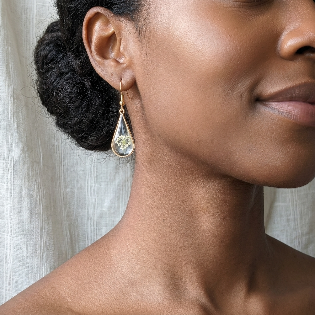 Queen Anne’s Lace Little Tree Waterdrop Gold Plated Adjustable Earrings | Protection