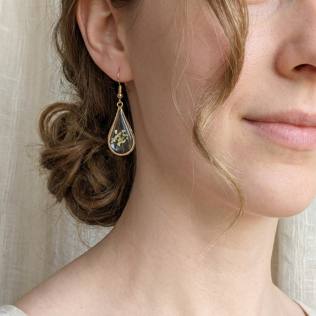 Queen Anne’s Lace Little Tree Waterdrop Gold Plated Adjustable Earrings | Protection