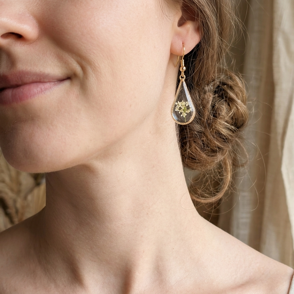 Queen Anne’s Lace Little Tree Waterdrop Gold Plated Adjustable Earrings | Protection