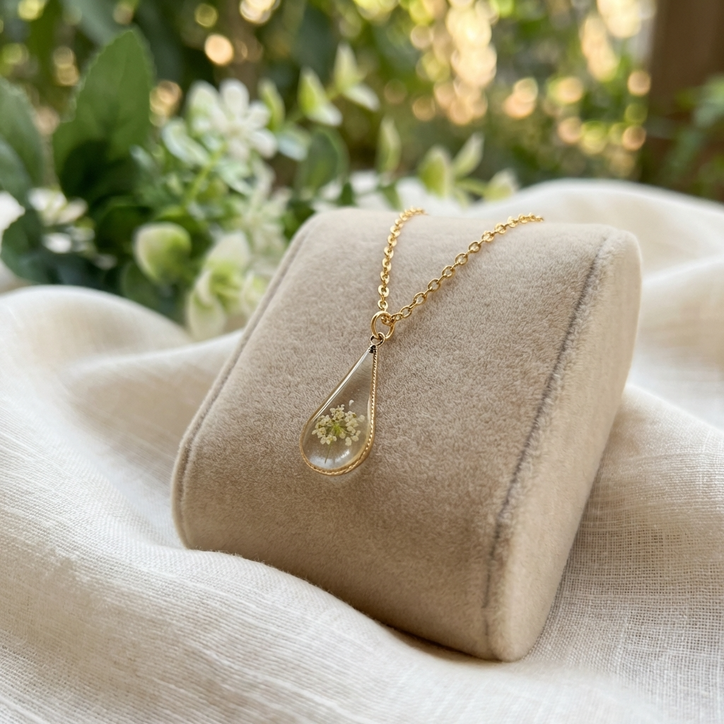 Queen Anne’s Lace Little Tree Waterdrop Gold Plated Stainless Steel Necklace | Protection
