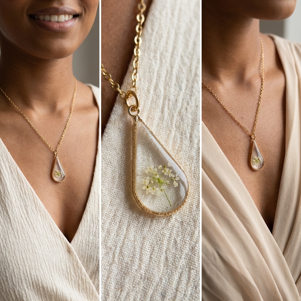 Queen Anne’s Lace Little Tree Waterdrop Gold Plated Stainless Steel Necklace | Protection