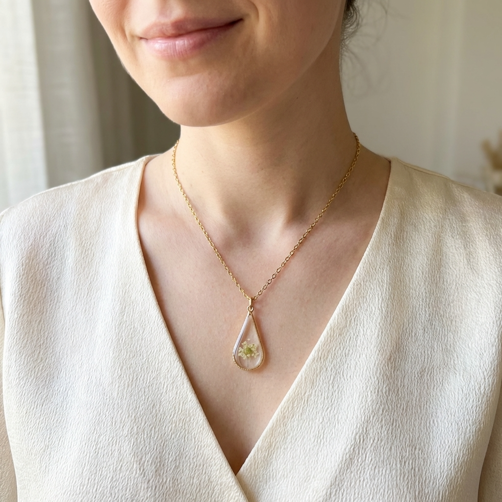 Queen Anne’s Lace Little Tree Waterdrop Gold Plated Stainless Steel Necklace | Protection