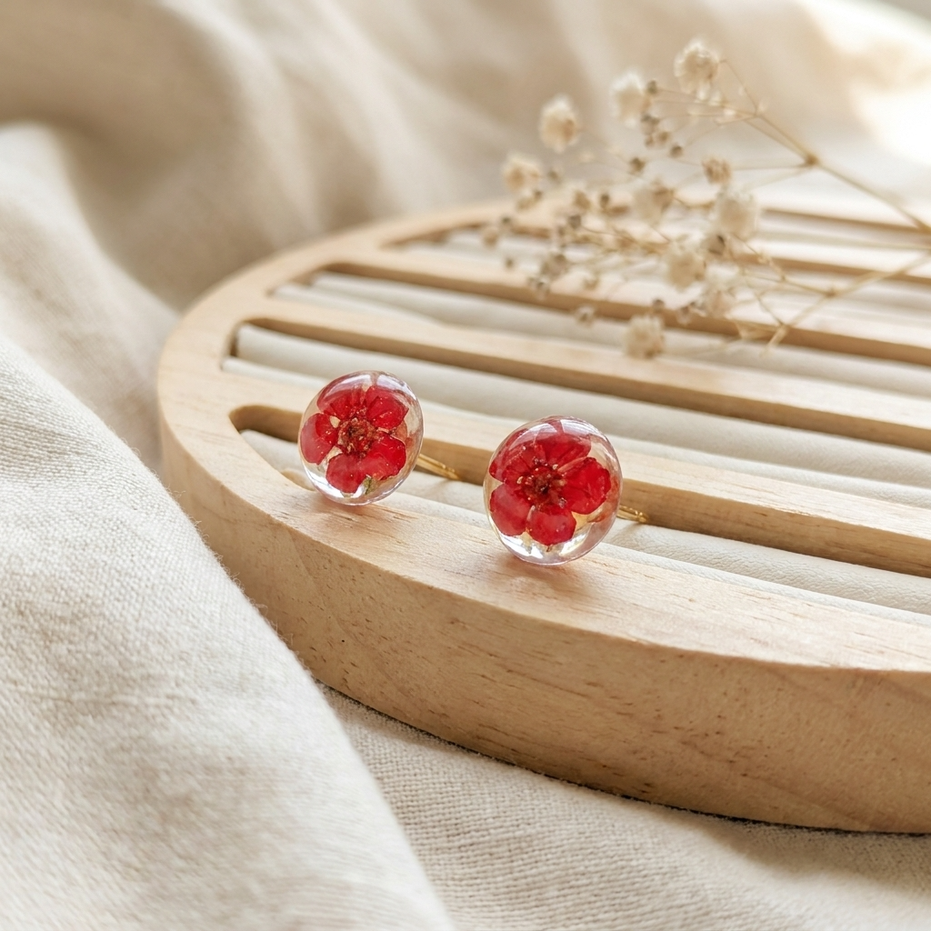 Red SpiraeaGold Plated Sterling Silver Stud Earrings | Love