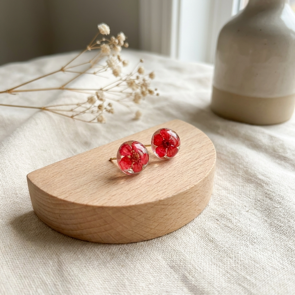 Red SpiraeaGold Plated Sterling Silver Stud Earrings | Love
