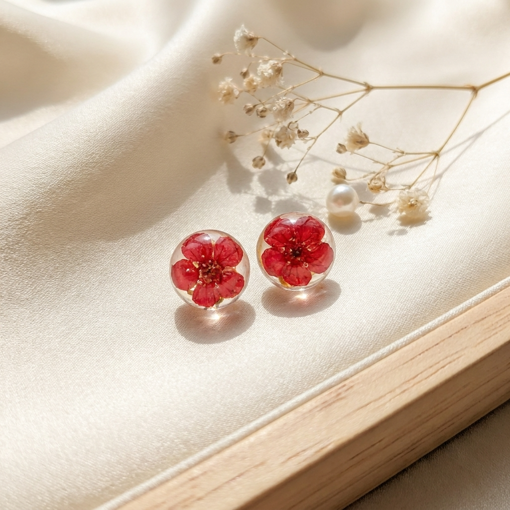 Red SpiraeaGold Plated Sterling Silver Stud Earrings | Love