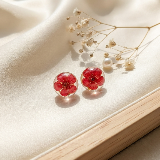 Red SpiraeaGold Plated Sterling Silver Stud Earrings | Love