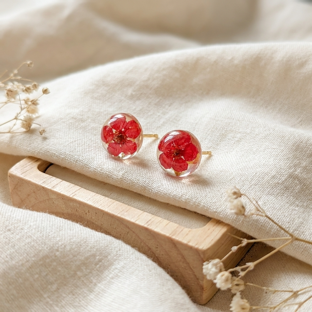 Red SpiraeaGold Plated Sterling Silver Stud Earrings | Love