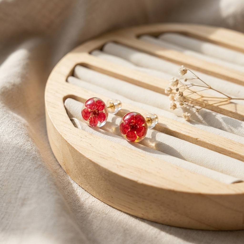 Red SpiraeaGold Plated Sterling Silver Stud Earrings | Love