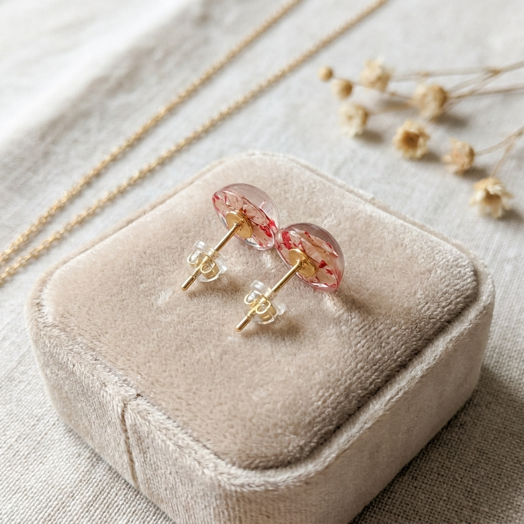 Red SpiraeaGold Plated Sterling Silver Stud Earrings | Love